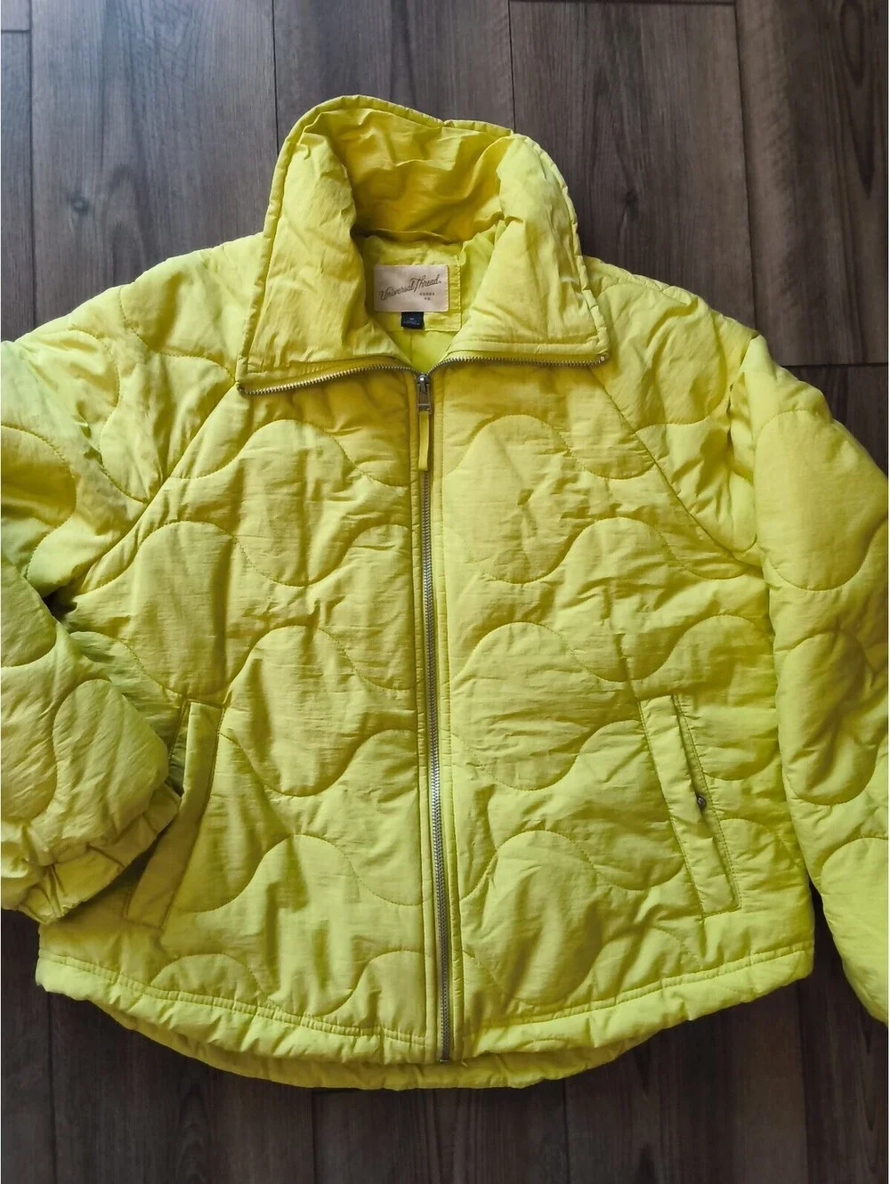 Universal Thread Women's Neon Yellow Quilted Puffer Jacket Cotton Size M